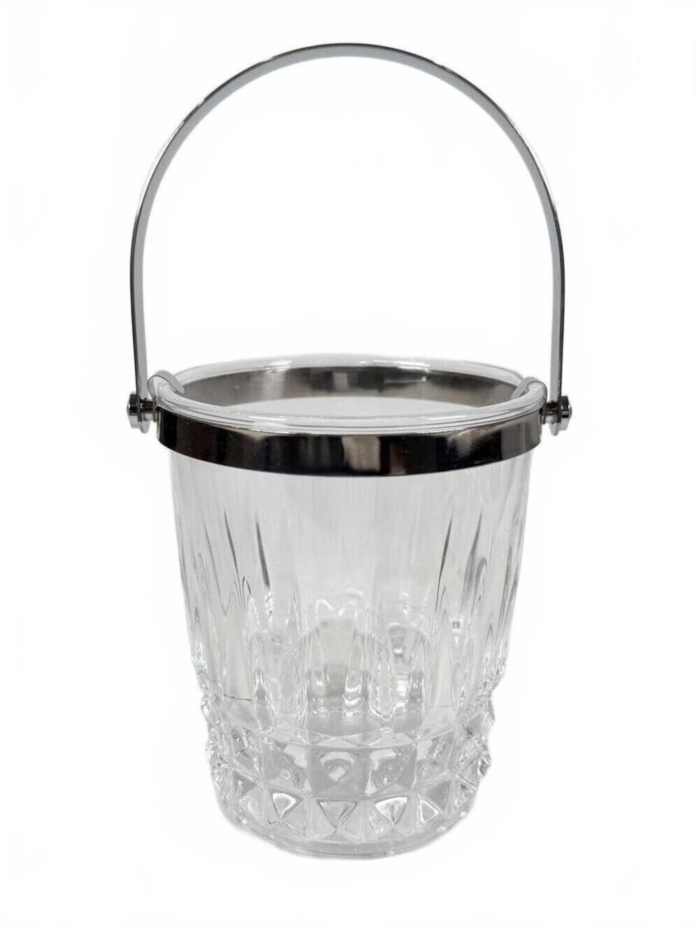 Cristal d'Arques France Crystal Ice Bucket Silver Chrome Handle MCM Barware